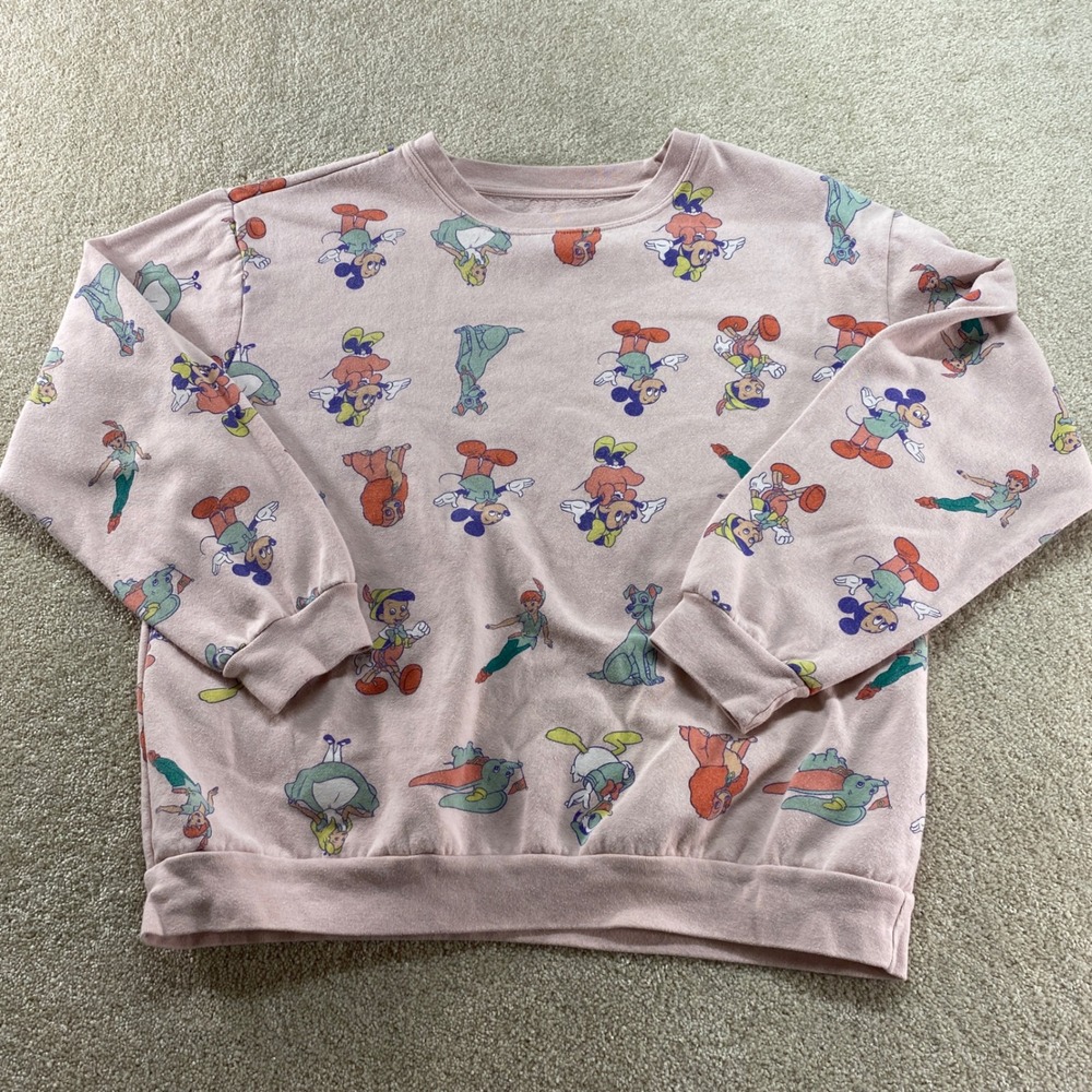 Disney 100 Characters Sweatshirt Womens XXL Pink Mickey Donald Dumbo Peter Pan